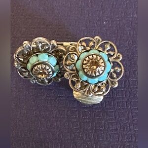 Floral Turquoise Clip-On Earrings